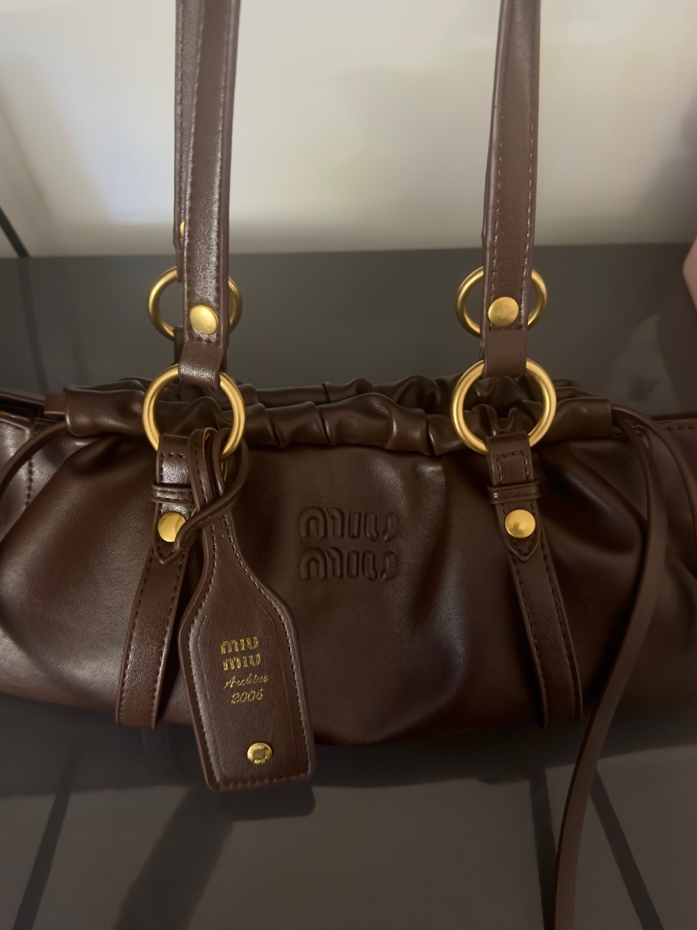 Miu Miu 2006 Archive Joie Hobo Bag Brown Leather Gold Hardware